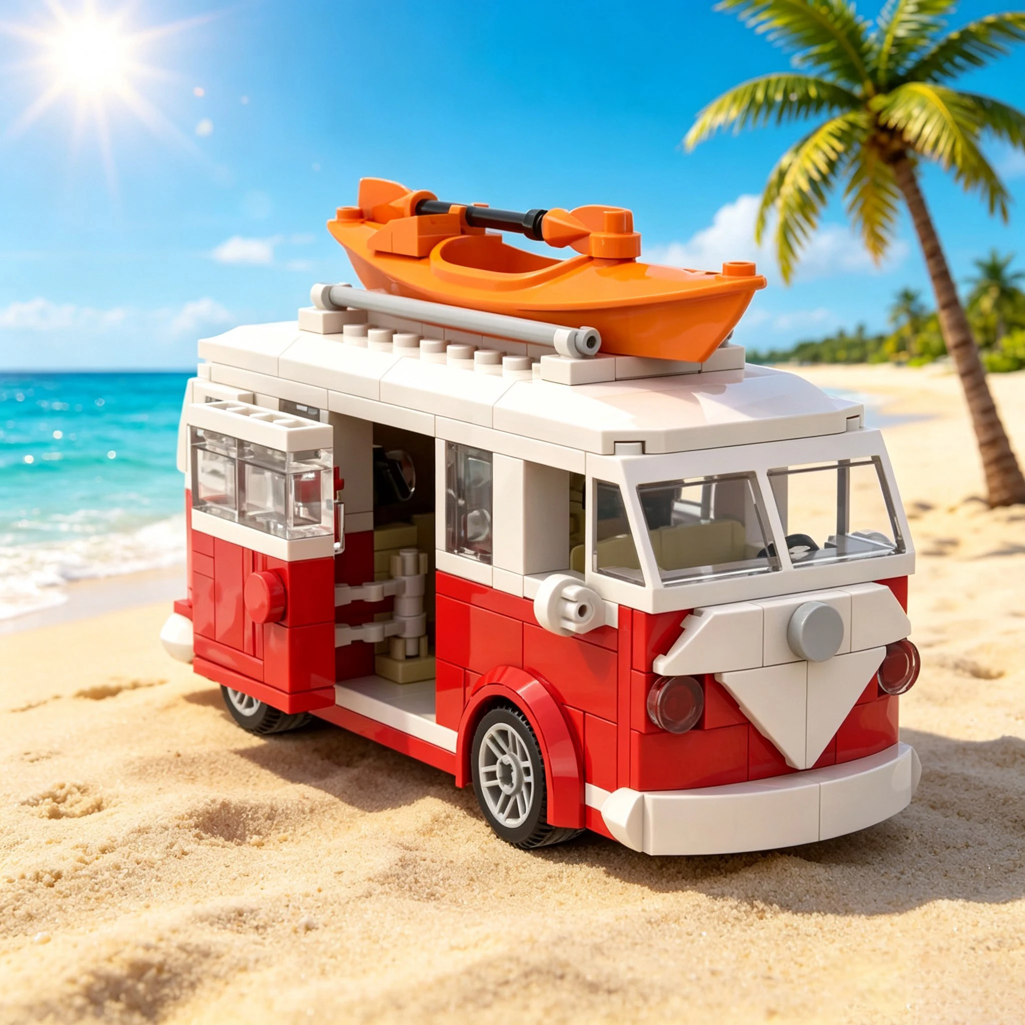 MOC Vintage Camper Van Building Bricks Model With Top Kayak DIY Assembly Vehicle Toy Home Decoration Holiday Present