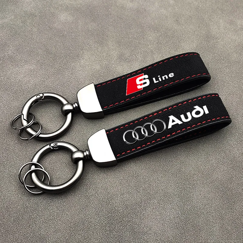 With Car Logo Key Accessories Man Suede Keychain Keyring For Audi A7 A3 A4 A6 A5 Q5 A1 Q7 Q3 Q4 TT SQ5 RSQ3 RSQ8 S3 S4 RS5 RS6