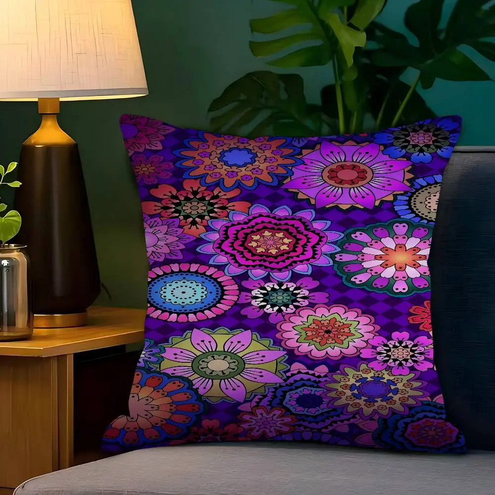 

Purple Mandalas Pillowcase Toon Gift Cushion Cover Bedroom Home Sofa Chair Seat Decor Pillow Case