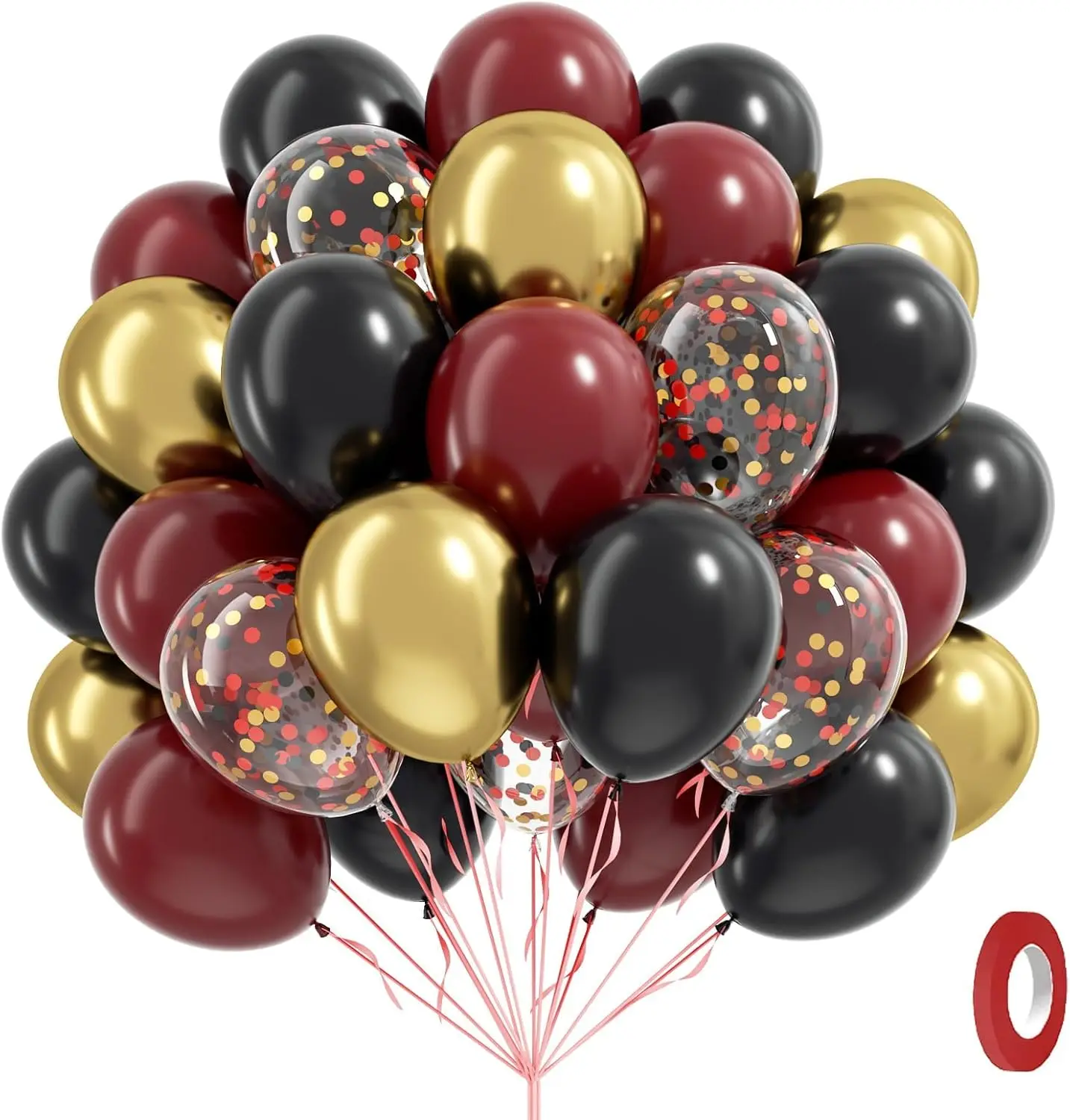 60 pcs12inch negro Borgoña y oro con globos de confeti para decoraciones para fiesta de graduación con temática granate cumpleaños Baby Shower
