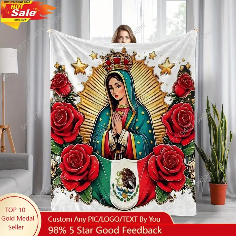 

Our Lady of Guadalupe Printed Flannel Blanket, Soft and Comfortable Suitable for All Seasons Knitted Polyester Custom Blankets