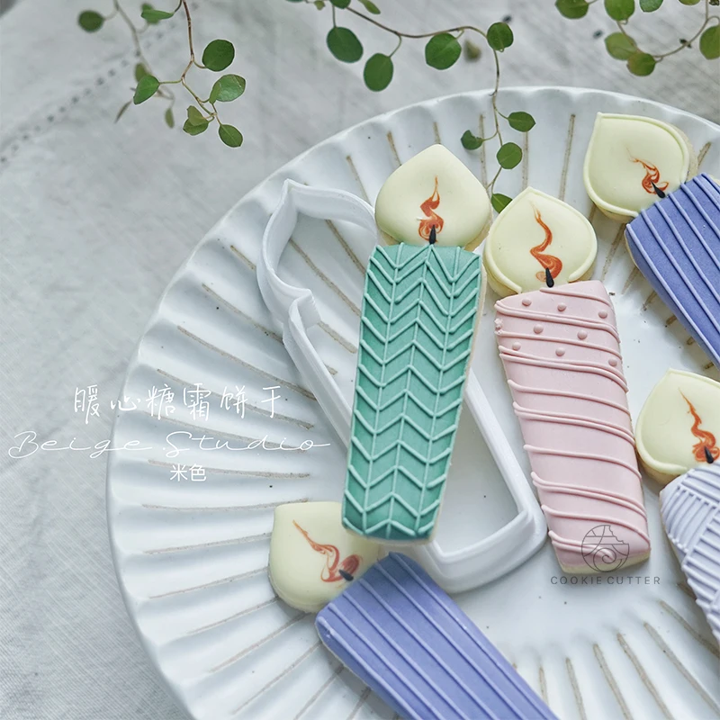 Birthday Candle Shape Frosting Cookie Cutter Teacher's Day Biscuit Mold Candlelight Pastry Dessert Fondant Cake Decoration Tool