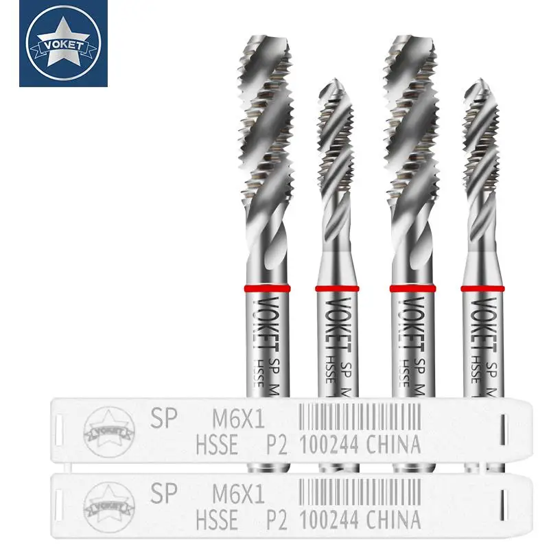 VOKET HSSE Red Ring JIS Standard Spiral Fluted Tap UNC UNF 0-90 2-56 4-40 6-32 8-32 10-24 1/4 3/8 Machine Screw Thread Taps