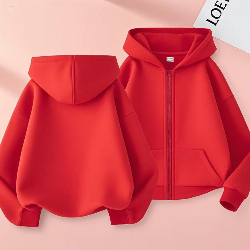 

Casual sports jackets in various colors for children aged 3 to 12, red and black zipper hooded jackets
