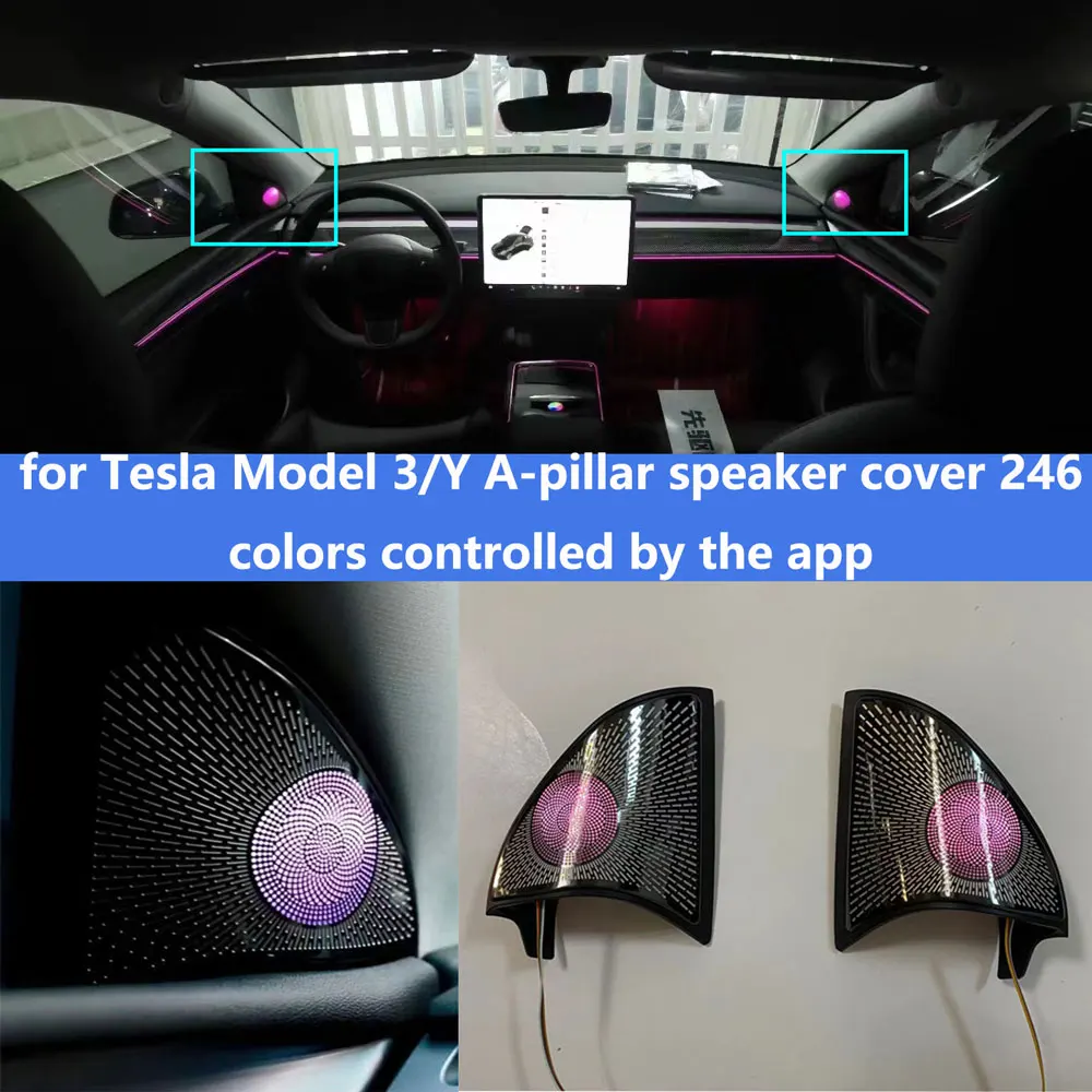 

246-color LED ambient lighting for Tesla model 3/y LED A-pillar tweeter cover ambient lighting Interior decorative lights