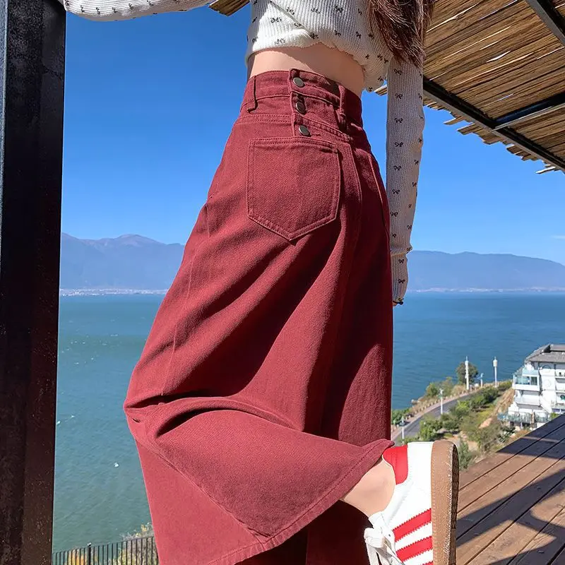 Spring Fashionable High-Waisted Jean Skirt Solid Color Women Slimming High Waist Leisure Elegant Commute Women Half Body Skirt