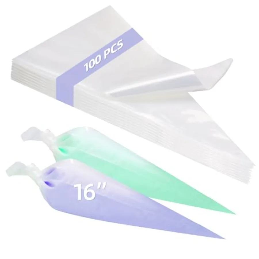 Piping Bags 16 Inch 100 Pcs Extra Thick Pastry Bags Disposable Tipless Icing Bag for Decorating Cake, Cupcakes, Cookies Thick
