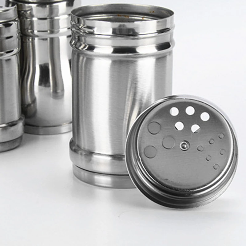 Reusable Stainless Steel Seasoning Jar with Secure Lid for Dispensing Salt Pepper and Other Dry Spices During Cooking or Dining