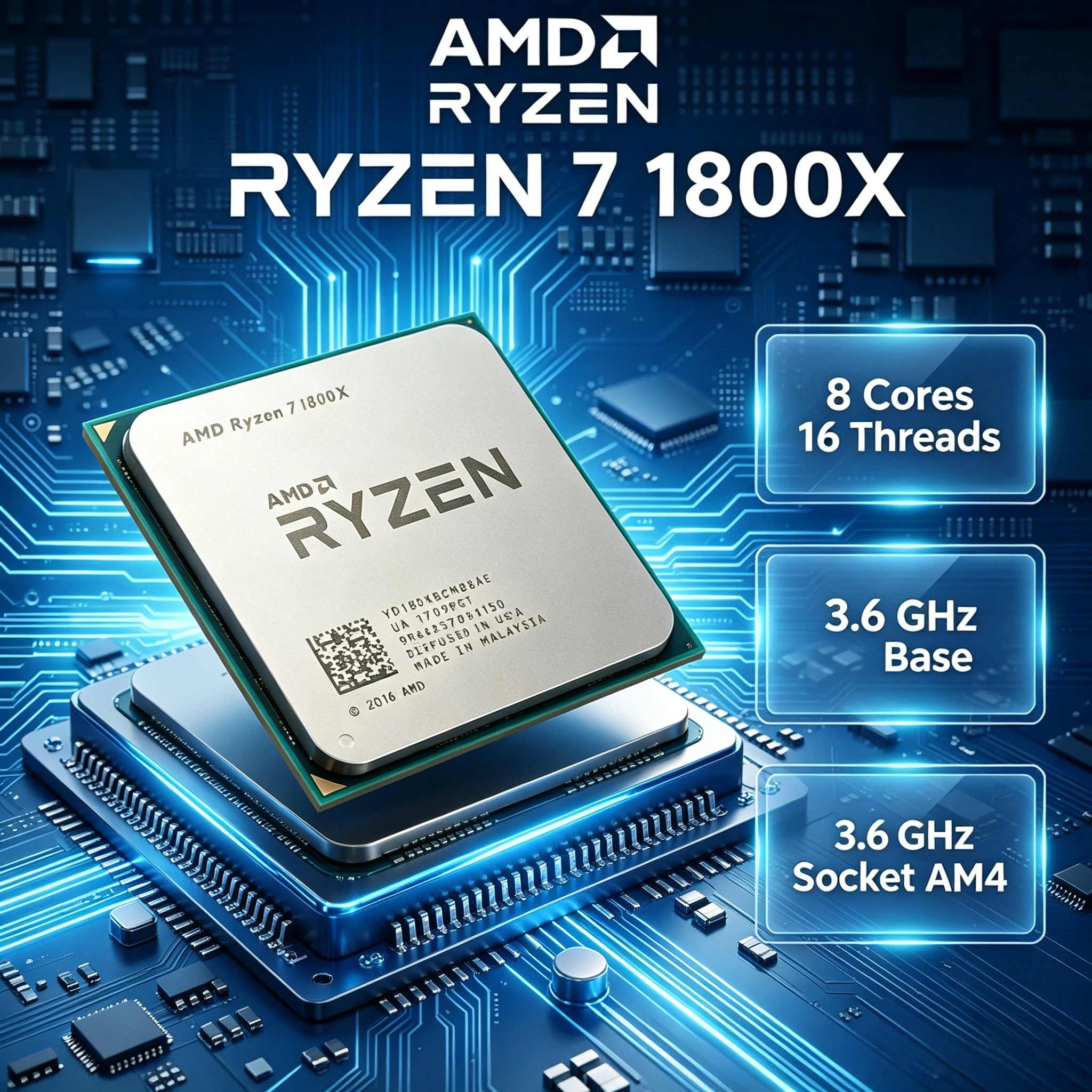 

AMD Ryzen 7 1800X 8-Core 16-Thread Processor 4.0 GHz Boost 16MB L3 Cache 95W AM4 Unlocked & DDR4 & Efficient & Multitasking
