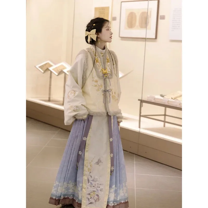 فستان هانفو سميك مطرز صيني تقليدي للخريف والشتاء للنساء فساتين وجه حصان الأميرة الأرجوانية الشرقية