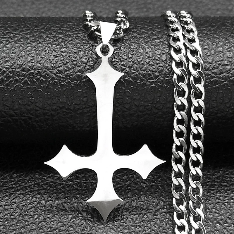 Silver Color Jesus Cross Pendant Necklace For Women Men Stainless Steel Simple Christian Choker Chain Jewelry Hip Hop Party Gift