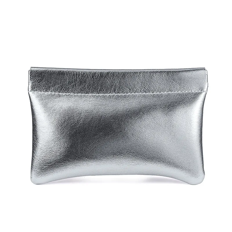 Super Cool Small Silver Wallet Portable Data Cable Storage Bag Snap Automatic Closure Wired Earphone Mini Digital Pouch