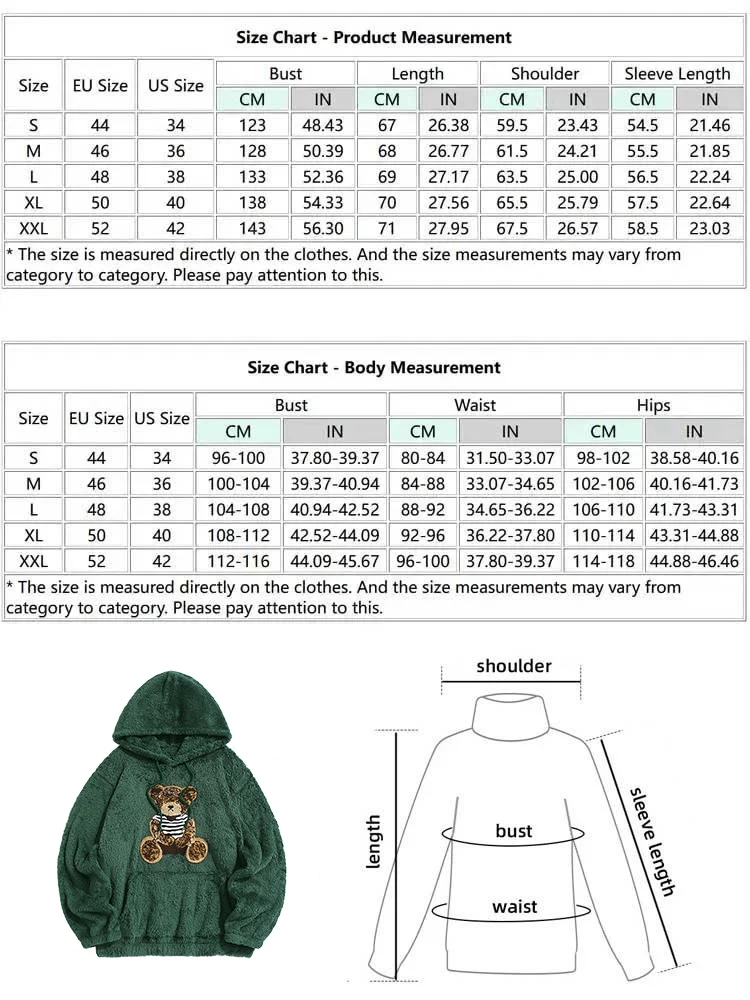 ZAFUL Men\'s Tracksuits Bear Pattern Hooded Hoodie Cotton Fluffy Sweatshirts with Trouser Set Beam Feet Sweatpants Pullover Suits