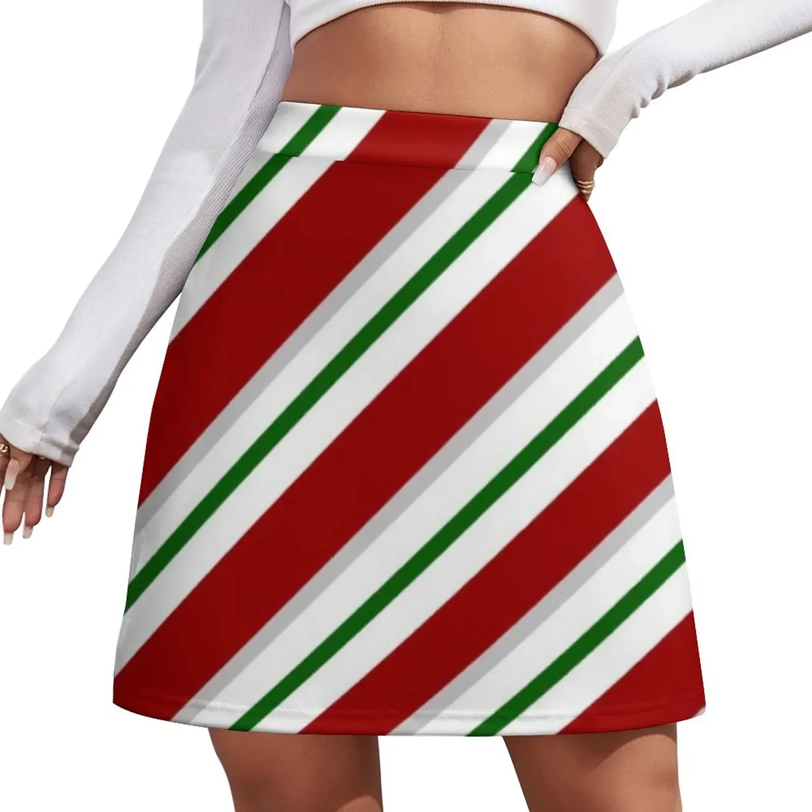 

Red And Green Candy Cane Pattern Mini Skirt novelty in clothes Clothes for summer womens clothing luxury evening dresses 2026