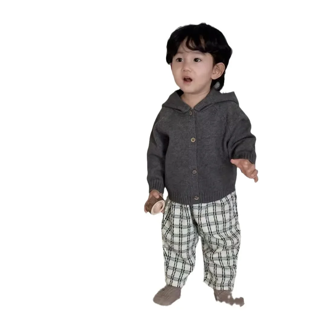 Chaqueta suéter con capucha para niños, ropa de primavera y otoño, conjunto de pantalones informales versión coreana para bebés, 2025