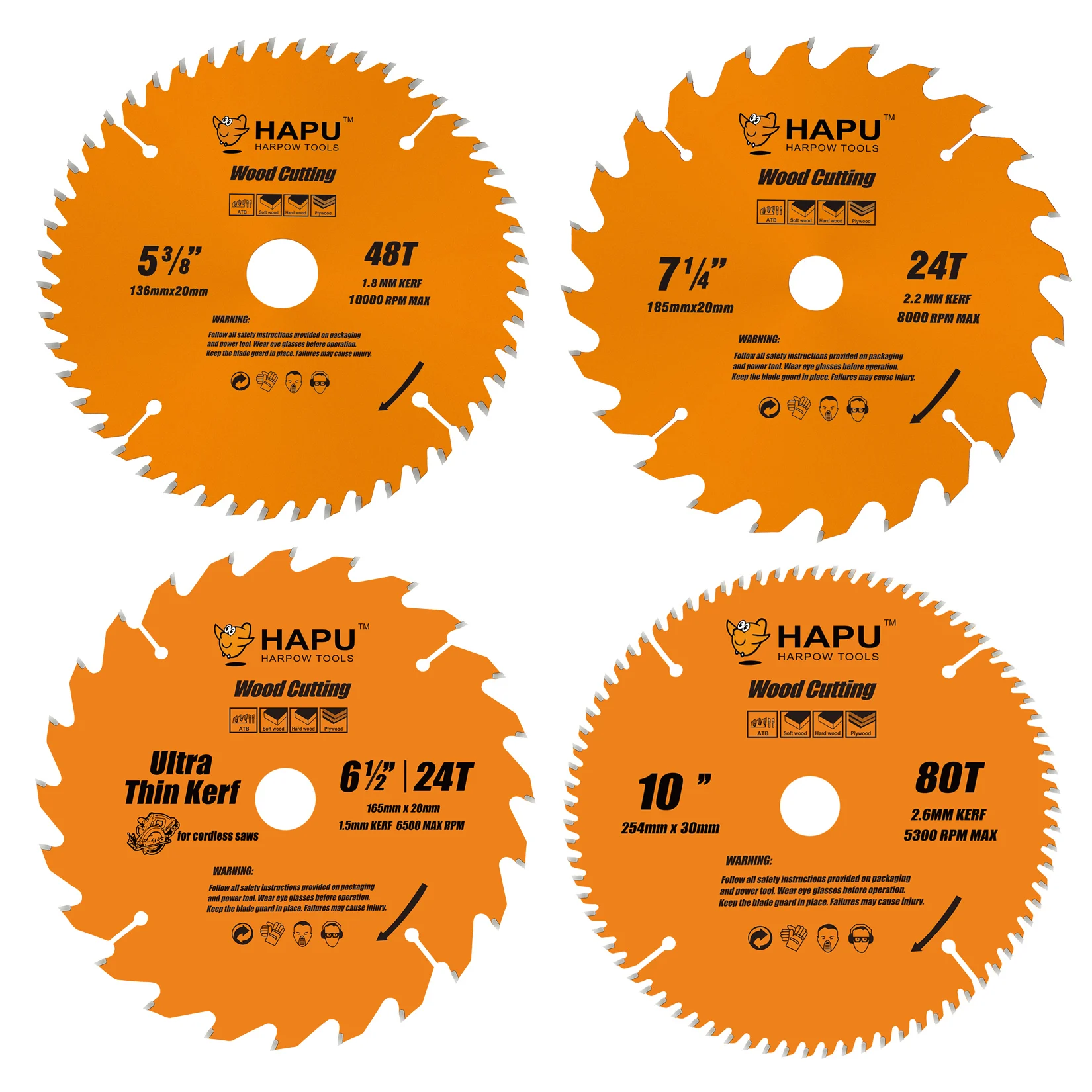 HAPU Various Sizes Wood Cutting Circular Saw Blades TCT ATB Framing Blade for Wood Cutting TÜV Rheinland Tested and Certified