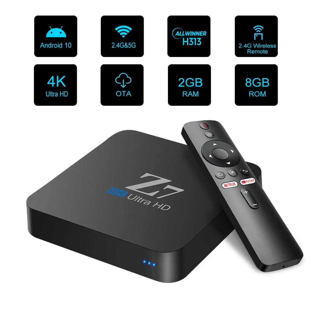 

Original Z7 Smart TV BOX Allwinner H313 Android 10.0 WiFi 2GB 8GB 3D Media Player 4K Set Top Box Global Version PK X96Q X96Mini