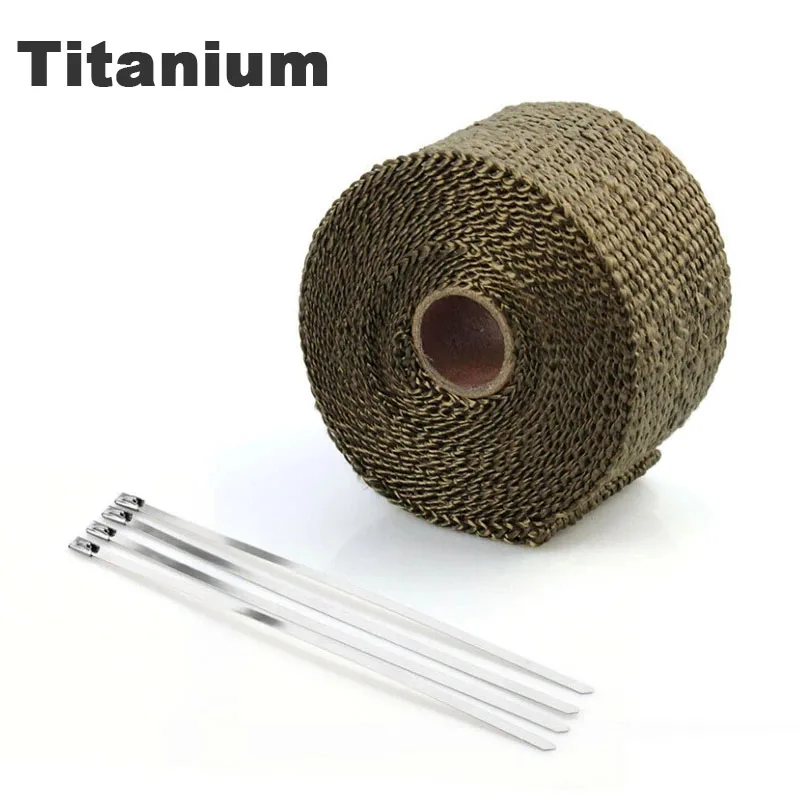5M Titanium Exhaust Heat Wrap 2.5cm/5cm Width Fiberglass Header Pipe Thermal Insulation Tape For Motorcycle With Stainless Ties