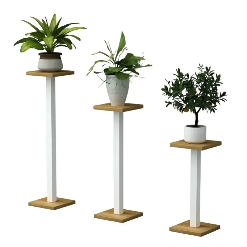 Wrought Iron Single Tier Plant Stand Floor to Ceiling Flower Pot Rack for Living Room Balcony Indoor Succulent Display Shelf