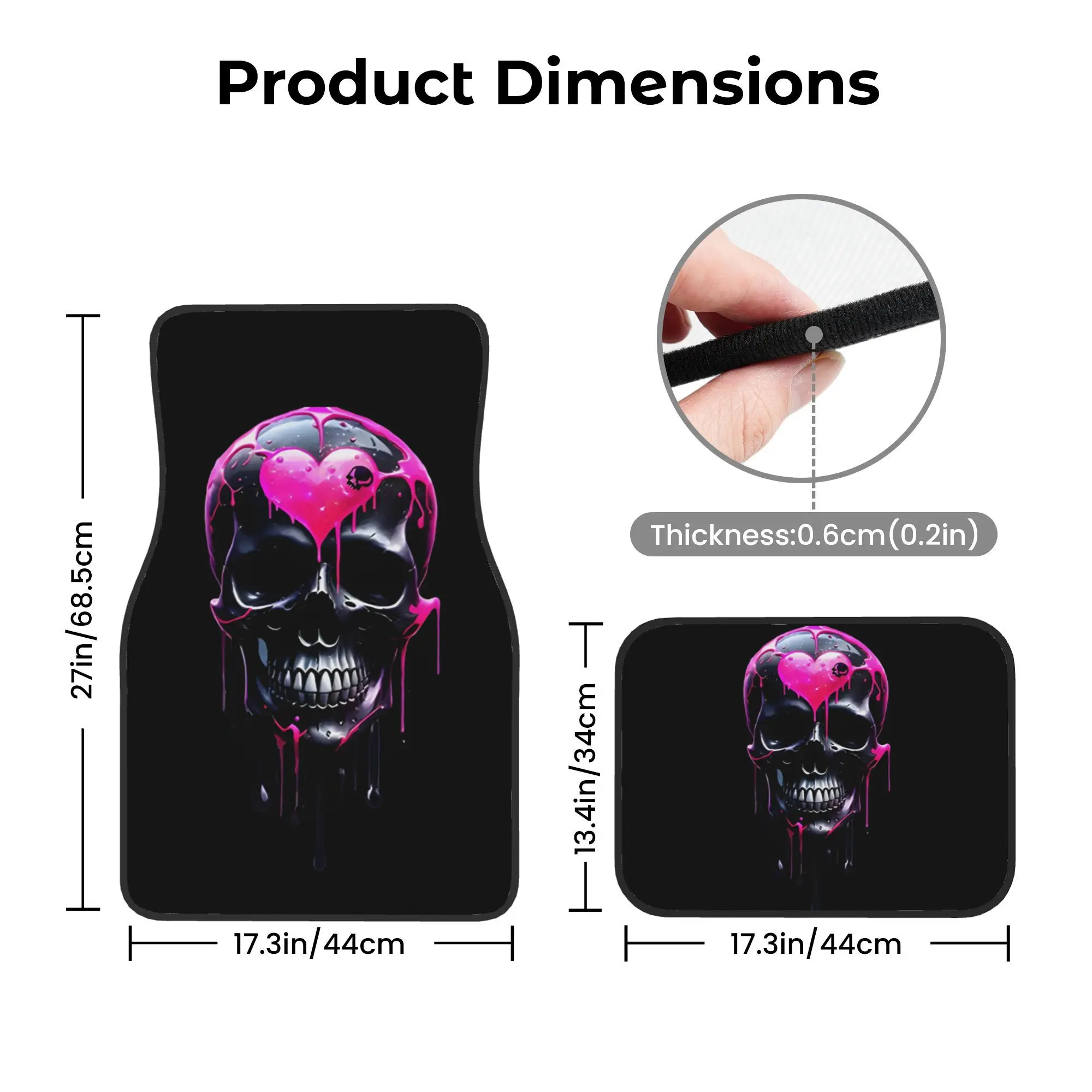 Set of 4 Pink Heart Skull Car Mats - Easy to Clean Interior Add-Ons | Fits Most view 3