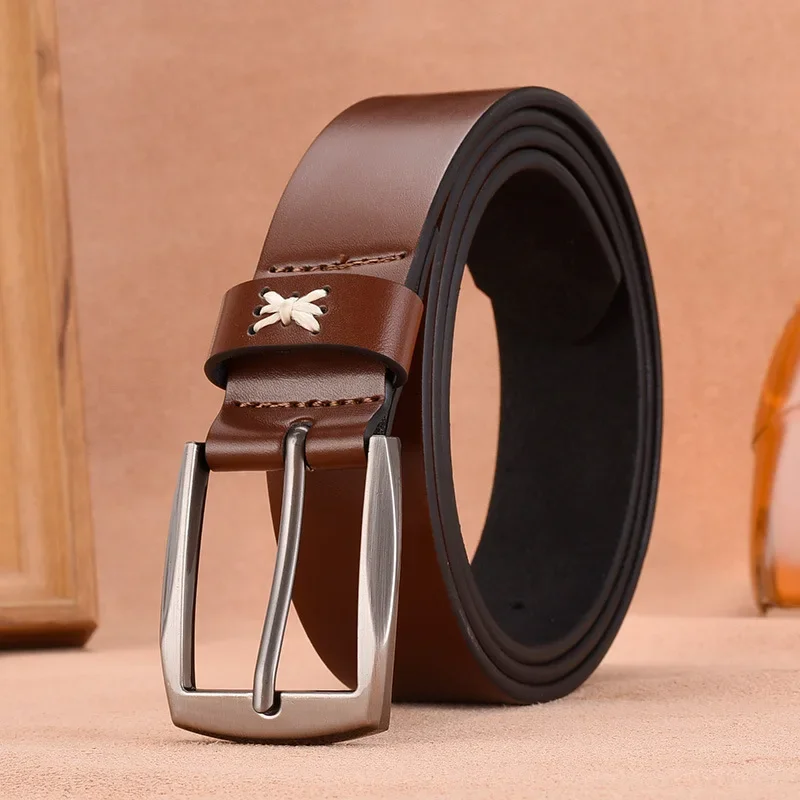 Fashion Simple Brown Cowhide Belts for Men Casual Trend Luxury Handsome Solid Color Belt Punk Clothing Accessories Holiday Gift