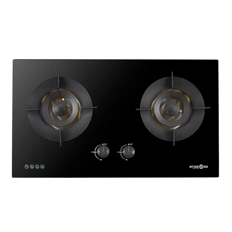 Double Burner Gas Hob Home Use New Model Built-In Kitchen Appliance Tempered Glass Surface Metal Knob Enamel