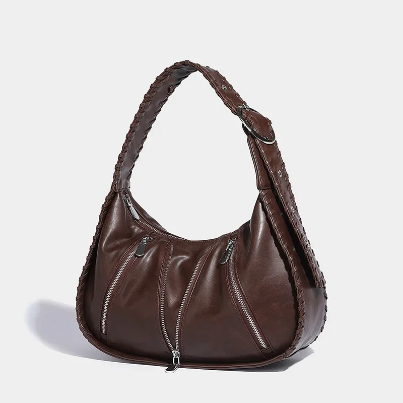 

Autumn Vintage Women Shoulder Bags High-end Pleated Design PU Leather Handbags Cool Girl Fashion Out Underarm Bag