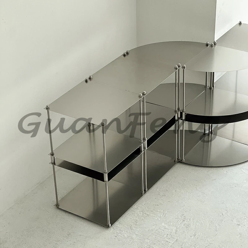 Free-Standing Metal Modular Storage Rack Stainless Steel Shelf Side Table Wall-Edge Organizer Multi-Purpose Book Storage