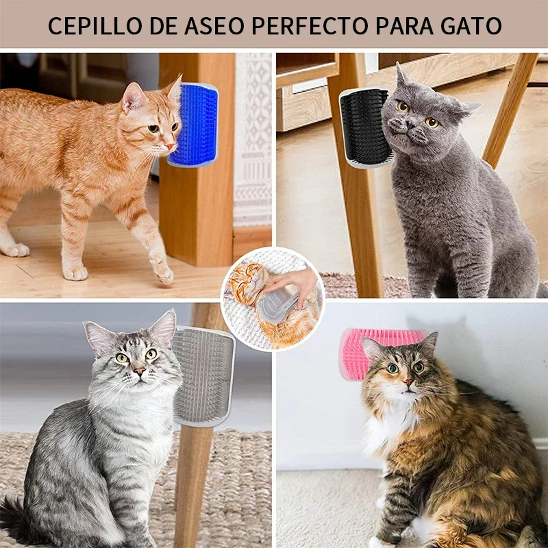 Cepillo de pared esquinero para gatos, peine para rascar, elimina el pelo de las mascotas, aseo para gatos, accesorios, productos, suministros para