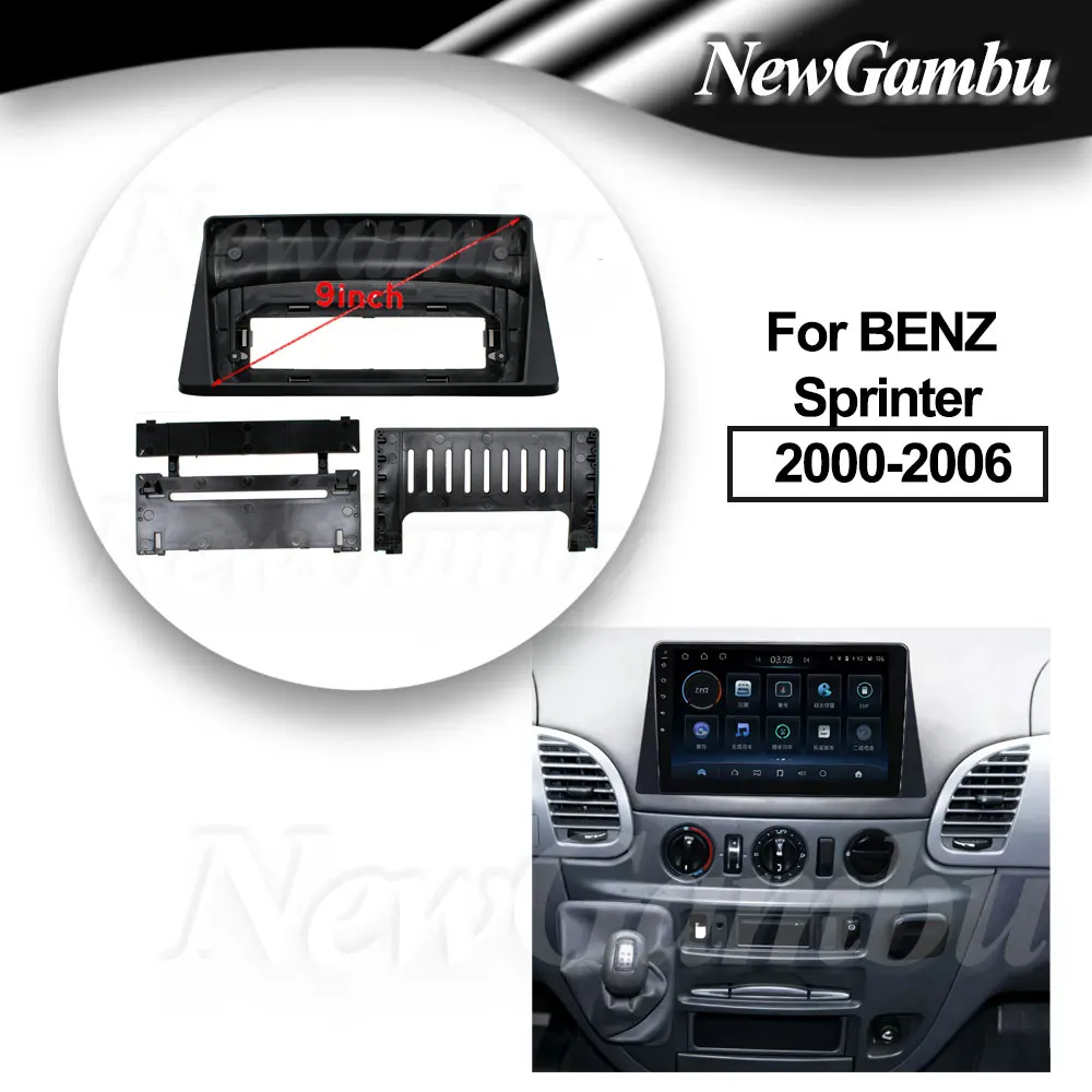 9 Inch Car Radio Installation ABS PC Plastic Fascia For BENZ Sprinter 2000-2006 Plane Frame No Cable
