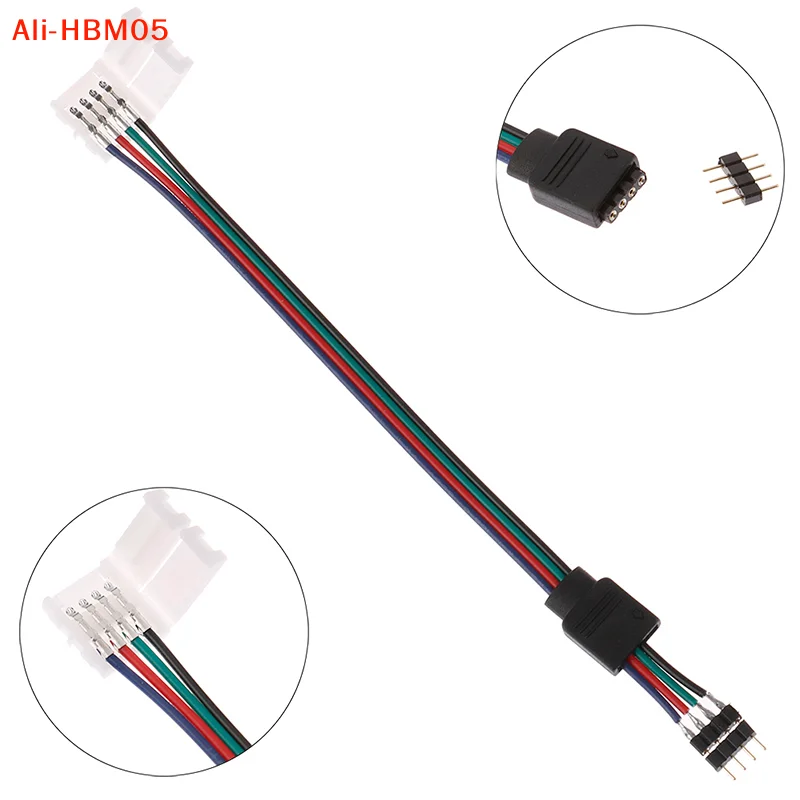 (HB05)5050 RGB 4 Pin LED Strip Light Connectors Strip To Power Adaptor 4 Conductor 10mm Wide Connector 15cm