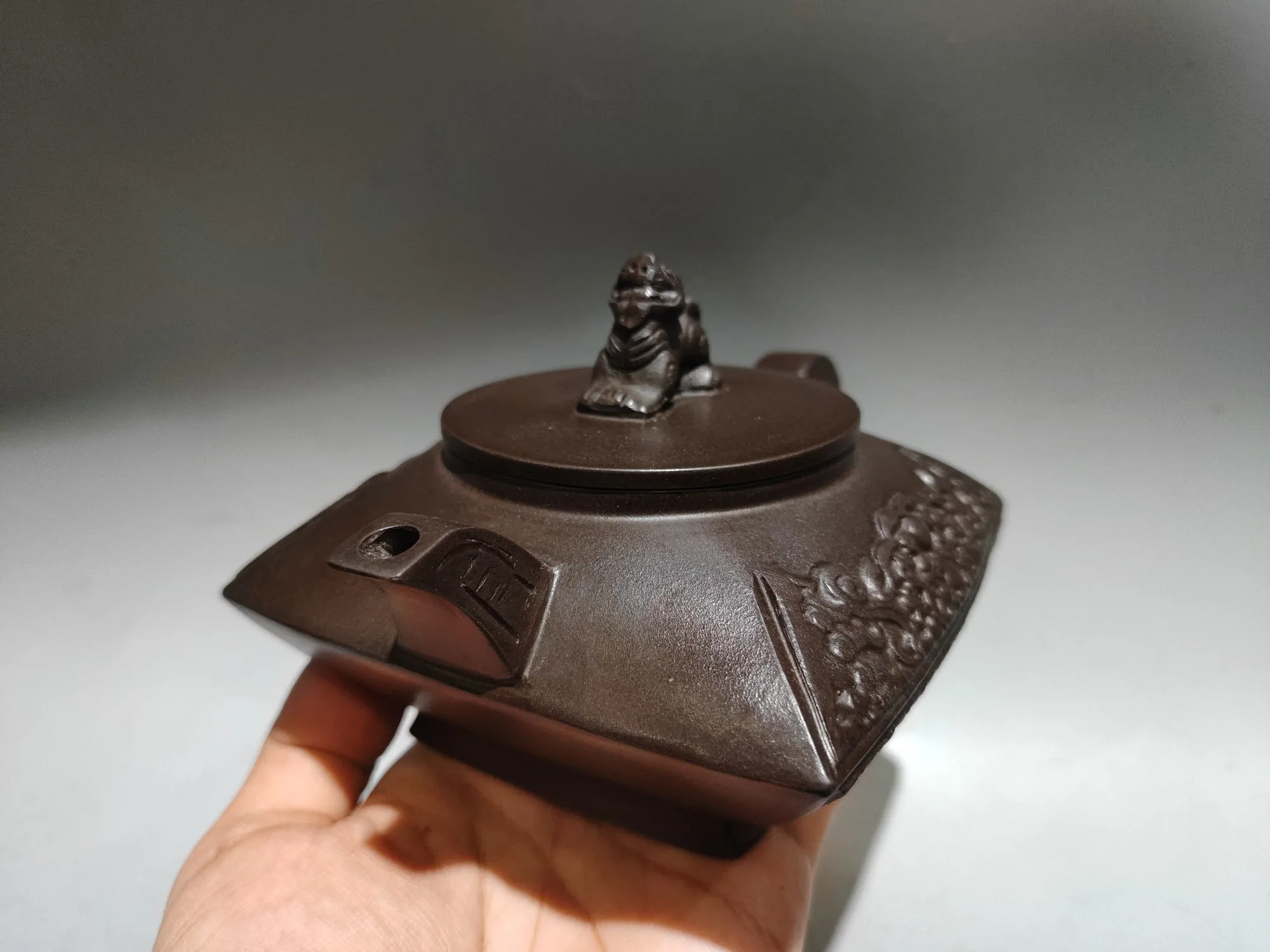Old Chinese Handicraft Enameled YiXing Zisha Teapot,Square Dragon Teapot,with mark, Free shipping
