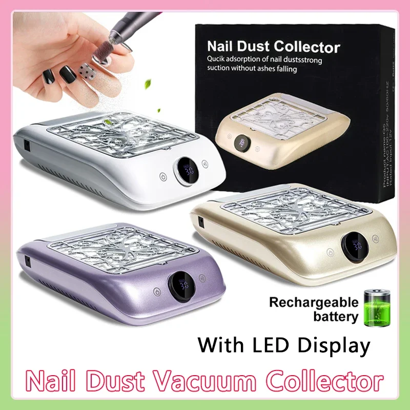 

Dust Vacuum Collector Cordless Nails Dust Extractor Rechargeable Powerful Nail With LED Display Adjustable Speed Manicure Tools