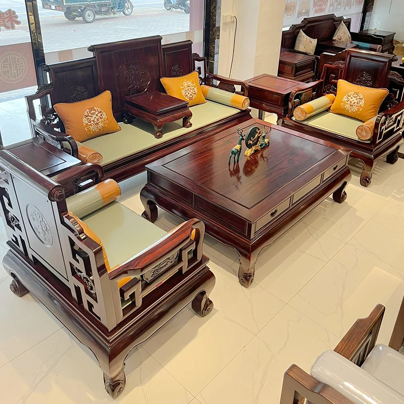 Mahogany furniture living room new Chinese style winter and summer dual purpose full solid wood sofa