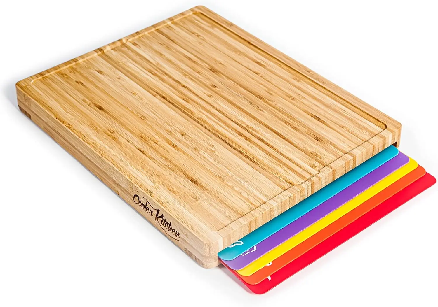 

Cutting Board Set - Easy-to-Clean Wood Cutting Board Set with 6 Color-Coded Flexible Plastic Cutting Boards with Food Ico