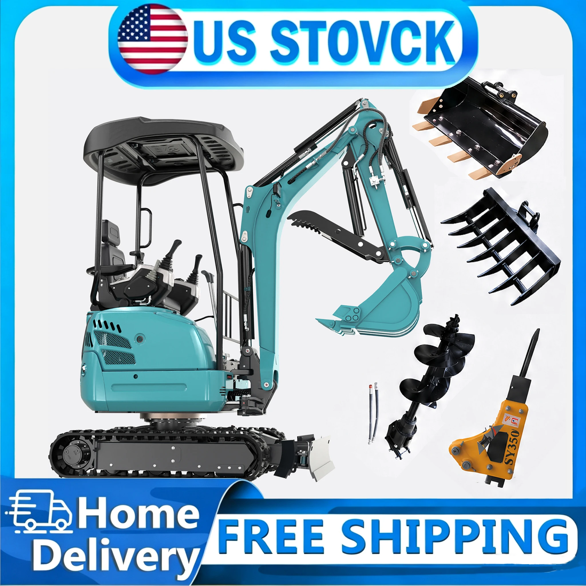 DIGMIGHT Mini Excavator Kubota Engine 2.5 Ton Pilot Control, 3-Section Hydraulic System,Engine Tracked Crawler Free Shipping