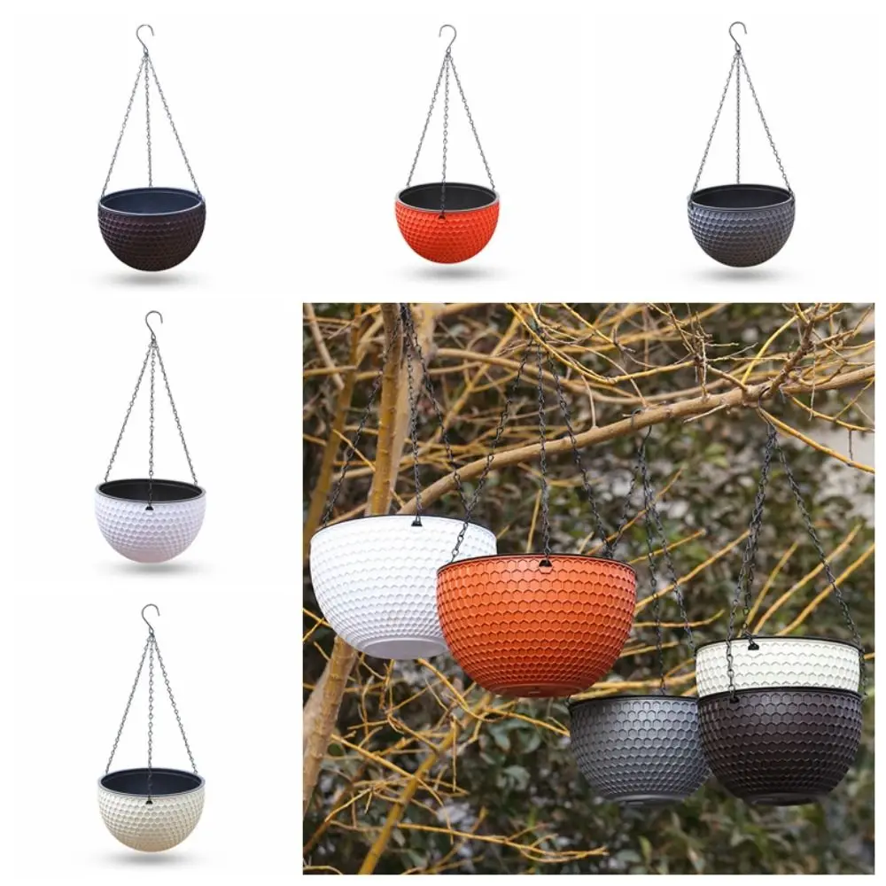 Mit Abtropffläche und hängender Kette, hängender Blumentopf aus Wabenstruktur, selbstwasserender hydroponischer hängender Blumenkorb, stabiler Blumentopf aus Kunstharz