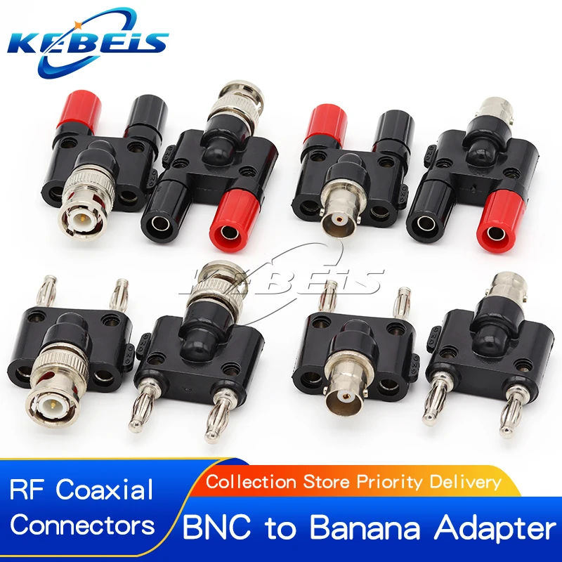 1Pcs BNC to Banana Adapter BNC To Two Dual 4mm Banana Male plug & Female jack RF Coaxial Connector 3Way Splitter Test converter