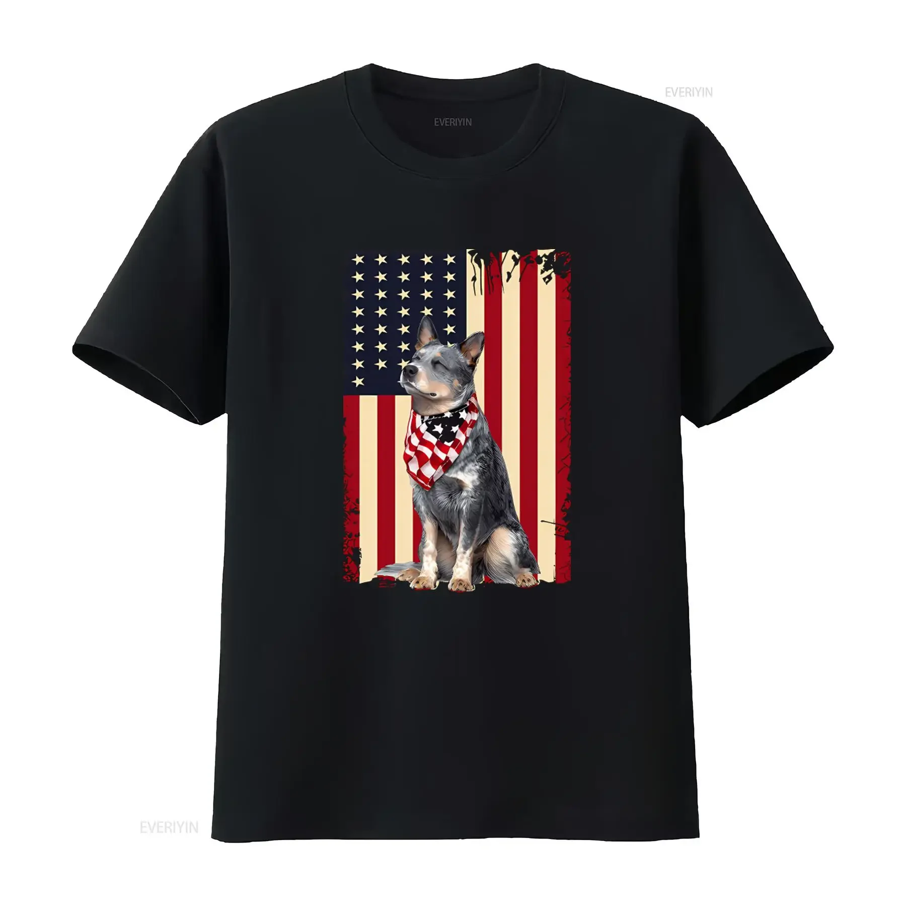 2021 New Australian Cattle Dog American Flag Version T Shirt vintage Washed fashion Breathable homme Casual Soft Stretched