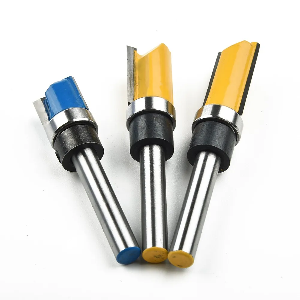 Woodwork Wood Flush Trim Set, 3pcs Router Bit Template Cutter, High efficiency Cutting, Excellent Workpiece Effect