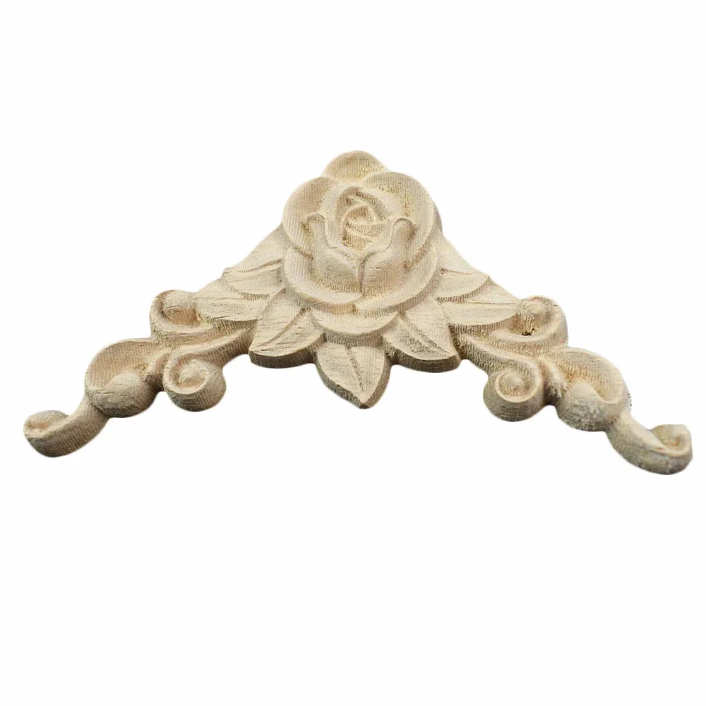 10PCS Carved Unpainted European Exquisite Long Floral Leaves Rubber Furniture Window Corner Wood Applique Onlay Wood Figurines