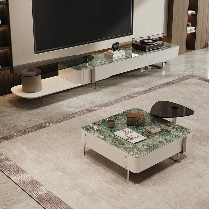 Modern simple milk rock slab table TV cabinet combination living room small apartment household child and mother coffee table