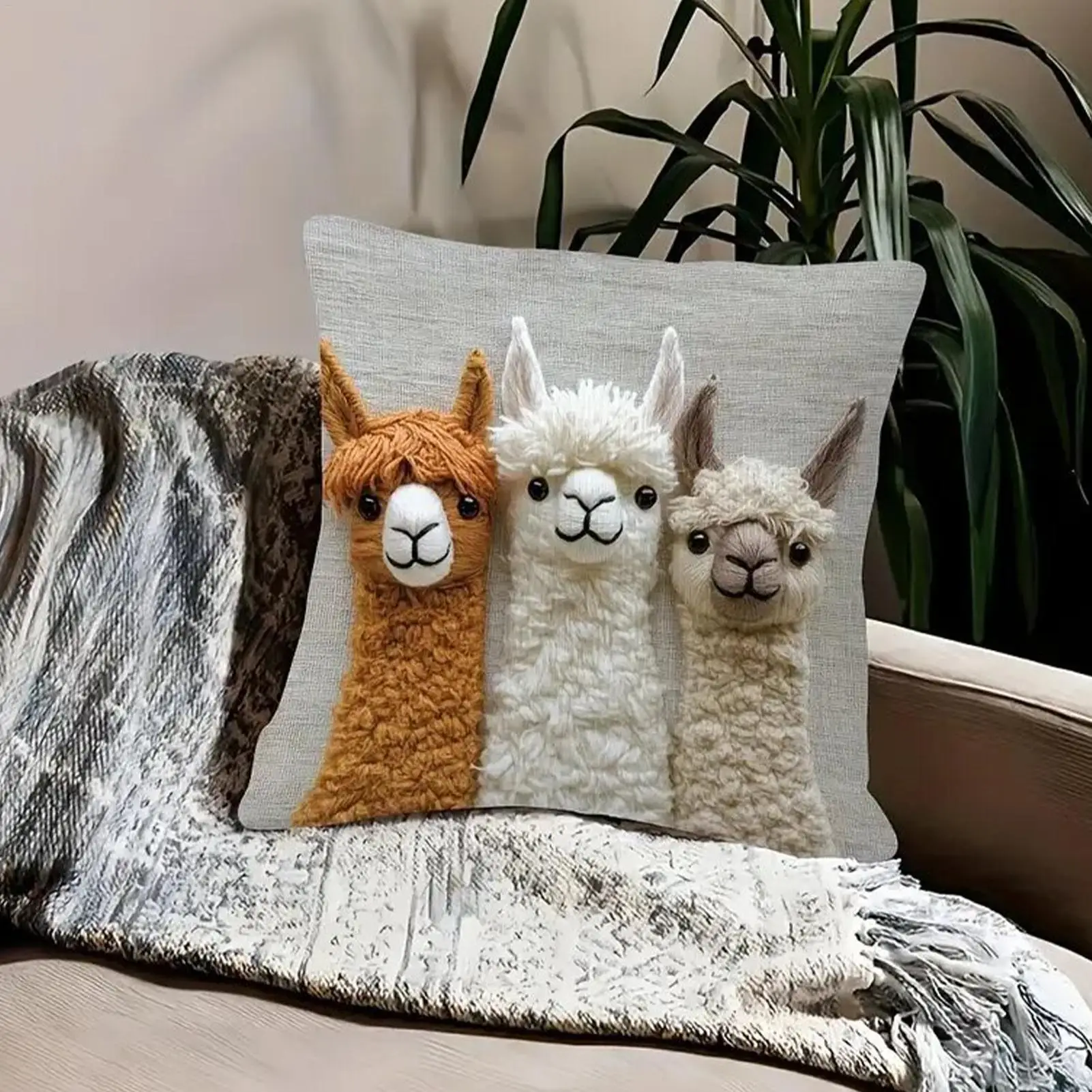 Cute Alpaca Print Throw Pillow Cover 18x18 Inch Soft Farmhouse Decor for Living Room Bedroom Chair Sofa Car Interior Decoration