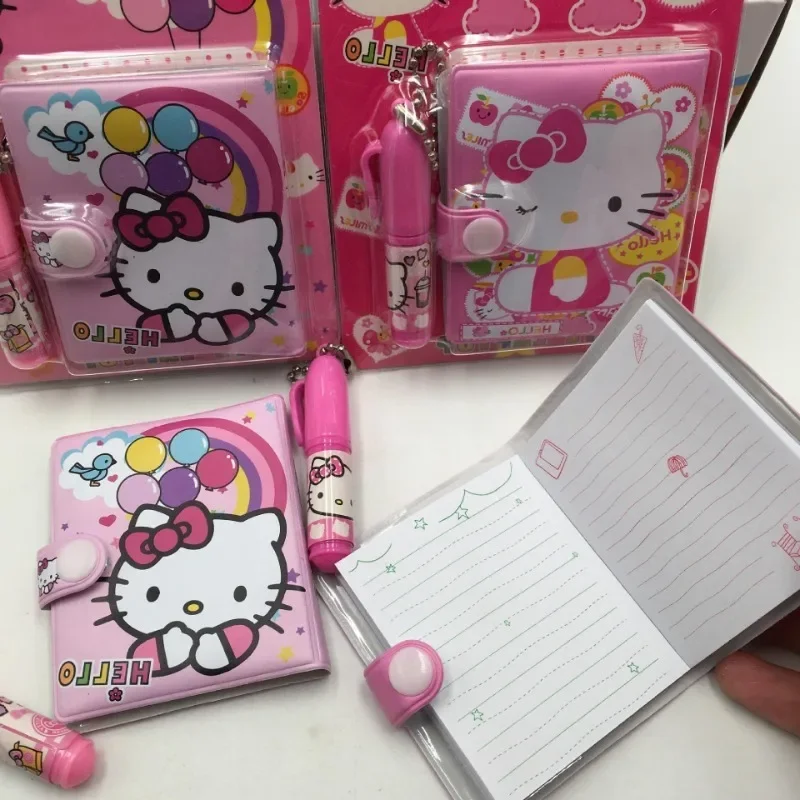 Sanrio Hello Kitty Notebook with Gel Pen Cute Cartoon Kuromi Kids Diary Portable Hand Ledger Stationery School Supplies Gifts