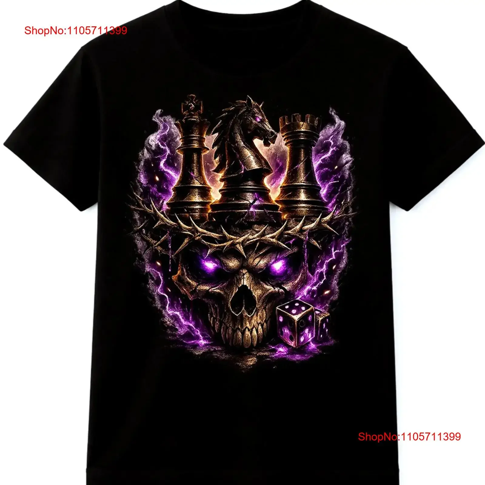 Skull Chess T Shirt King Knight Rook Dark Gothic Fantasy Design long or short sleeves vintage Washed graphic