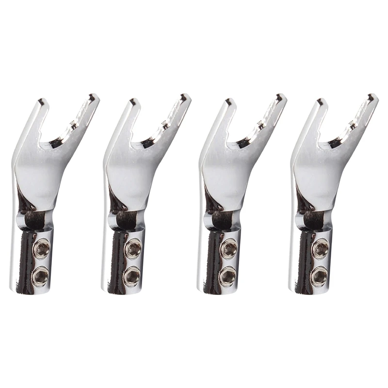 4 PCS Audio Jack Y Banana Plug Solder Wire Connector U/Y Rhodium Plated Copper Screw Fork Hifi Speaker Spade Connector