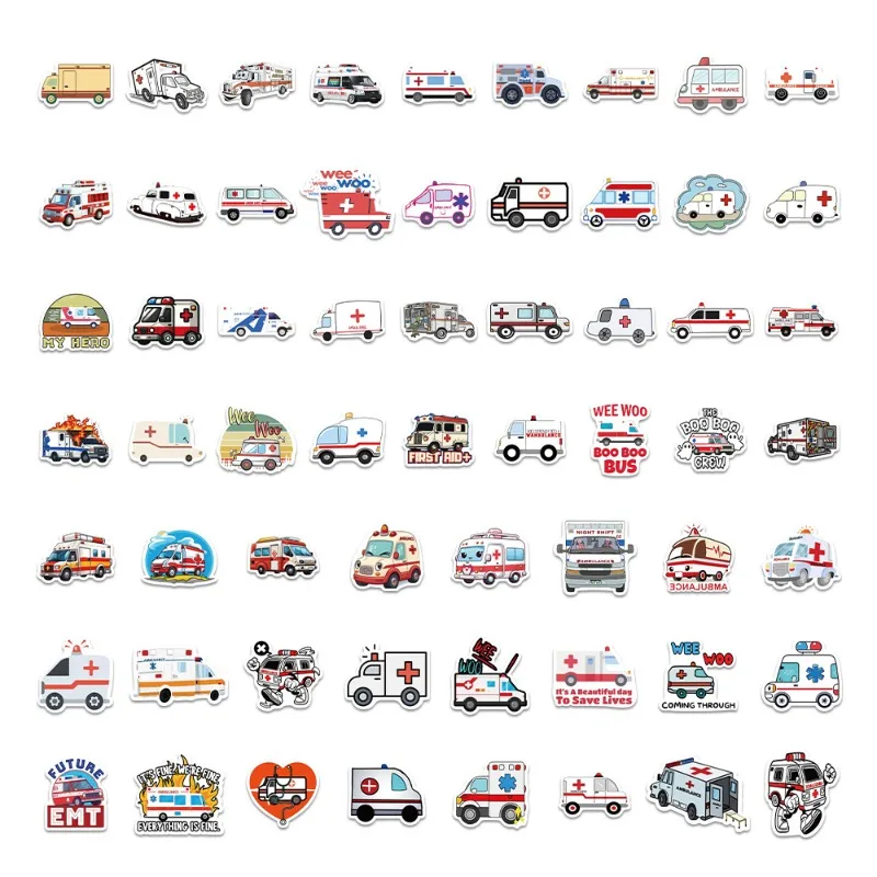 60 pegatinas decorativas de grafiti creativas de ambulancia personalizada de dibujos animados