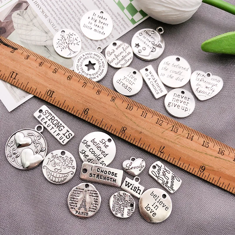 5-20Pcs Retro Silver Color Encourage Never Give Up English Words Charm For Jewelry Making DIY Necklace Earrings Pendant Findings