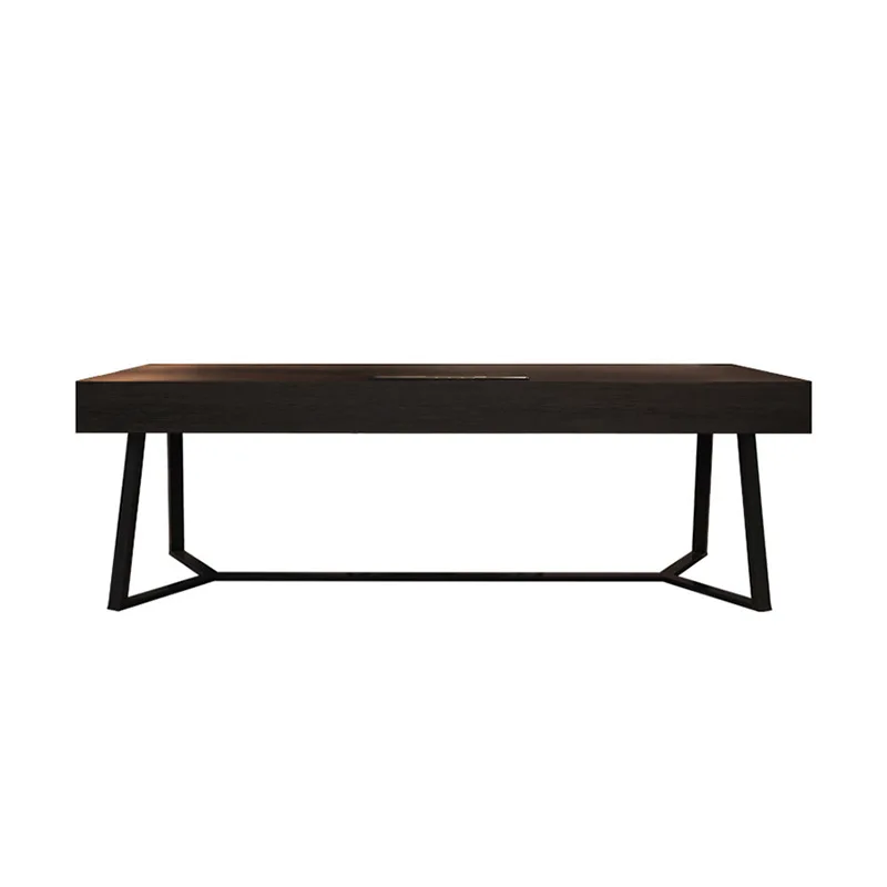

Italian minimalist study desk light luxury modern smoked solid wood living room household long table