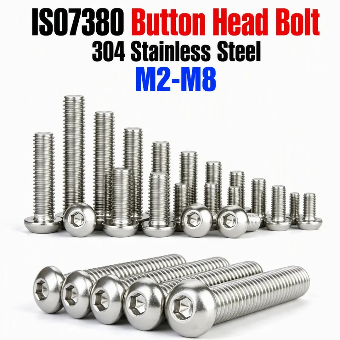 M2 M2.5 M3 M4 M5 M6 M8 304 A2-70 Edelstahl ISO7380 Sechskant-Innensechskant-Knopfschraube